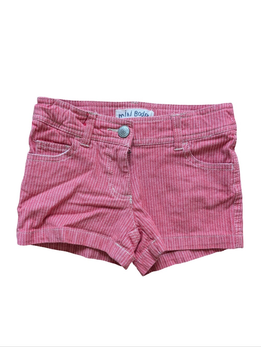 Mini Boden Girls Red with White Stripes Shorts with Heart Pockets - Size 6